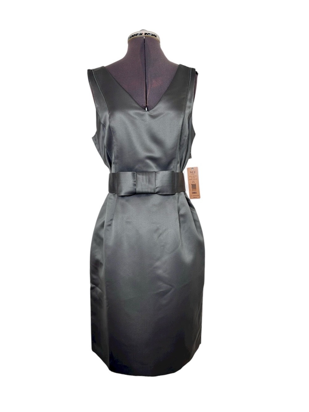 Nue by Shani Silver V Neck Bow Waist Shaoewear Lining Midi Cocktail Dress 12